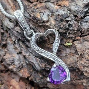 ❤️ Stunning genuine diamond & amethyst double ❤️ 925 sterling silver necklace